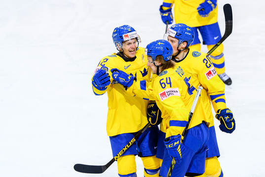 Max Friberg , Jonathan Pudas and Lawrence Pilut of Sweden