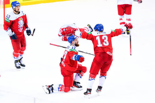 Filip Hronek of Czech Republic celebrate a overtime goal