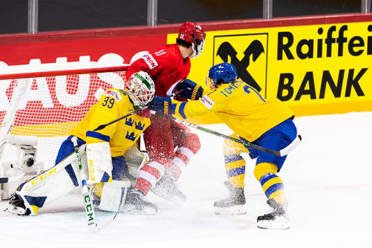 Goalkeeper Adam Reideborn and Henrik Tömmernes of Sweden