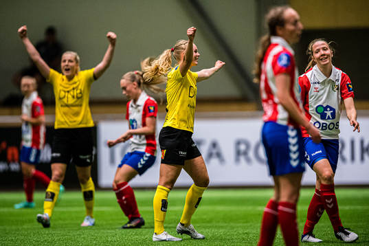Nora Eide Lie of LSK Kvinner celebrates after scoring the 3-1 goal during the Toppserien football match between LSK Kvinner and Lyn on June 2, 2021 in Lillestrøm.
