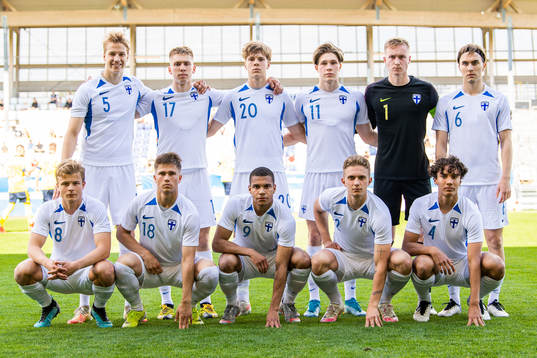 The starting eleven of Finland, from the top left, Matias