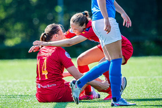 Ragne Hagen Svastuen of Røa celebrates after scoring the 1-1 goal during the 1. divison football match between Røa and Grei on June 5, 2021 in Oslo.
