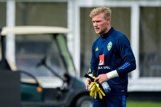 Jacob Rinne of the Swedish national football team's reserve squad at a training session