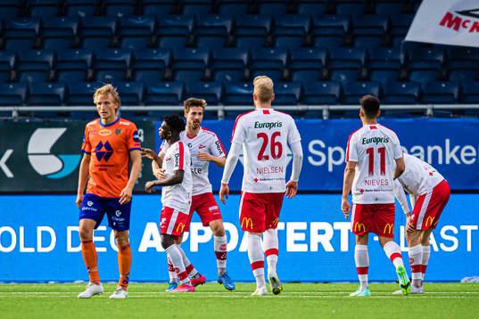Nicolay Tveten Solberg of Fredrikstad celebrates after scoring the 2-2 goal