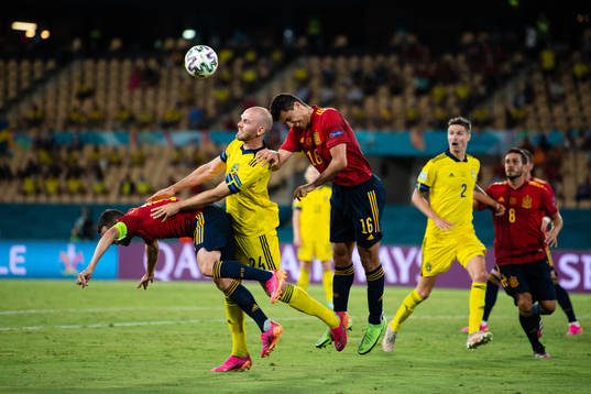 Dani Olmo and Rodri Rodri of Spain against Marcus Danielson
