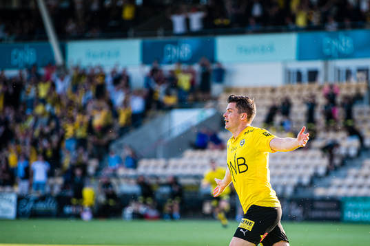 Pål Andre Helland of Lillestrøm celebrates after scoring the 1-0 goal