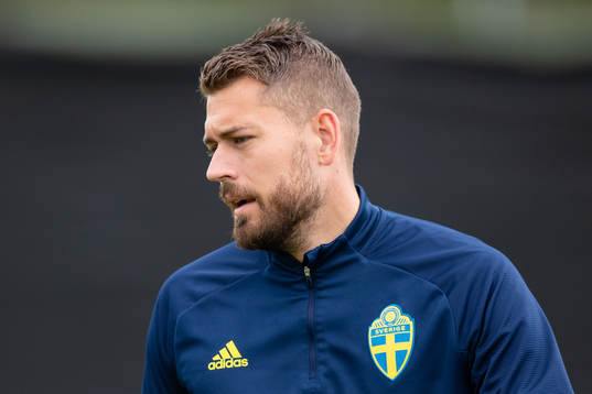 Goalkeeper Kristoffer Nordfeldt of the Swedish national football team at a training session