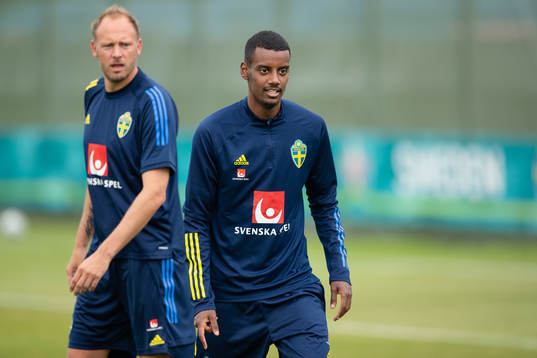 Andreas Granqvist  and Alexander Isak of the Swedish national football team at a training session