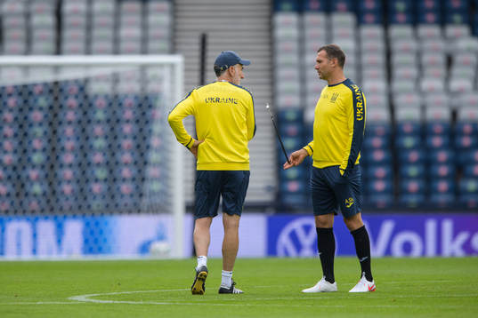 Head coach Andriy Shevchenko of the Ukrainian national football team at a training session