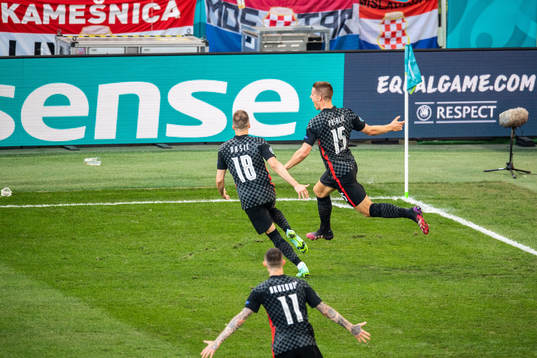 Mario Pasalic  of Croatia celebrates scoring 3-3