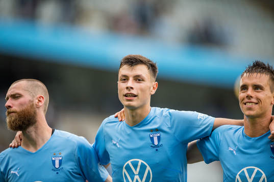 Malmö FFs Jo Inge Berget, Anel Ahmedhodzic och Jonas Knudsen