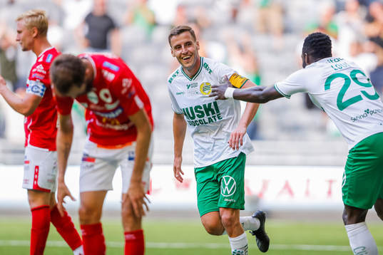 Hammarbys Jeppe Andersen jublar efter att han gjort 4-1