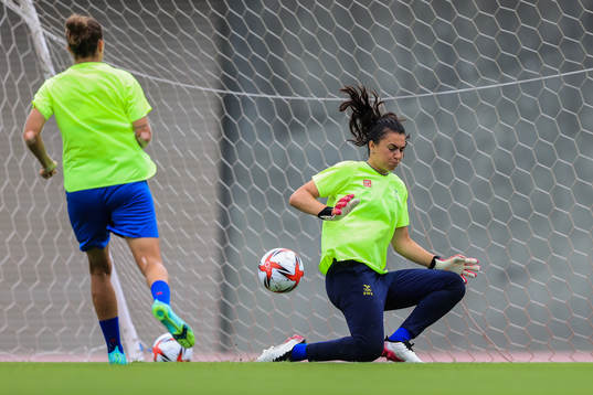 Goalkeeper Zecira Musovic of the Swedish national women’s