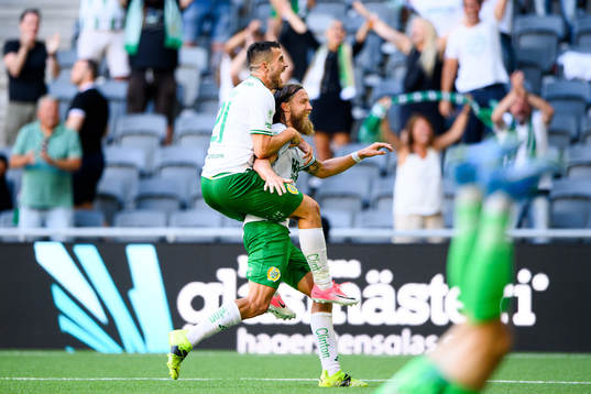 Hammarbys Astrit Selmani och Bjørn Paulsen jublar