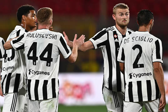 Dejan Kulusevski of Juventus celebrates after scoring 0-2 during a friendly match between Monza and Juventus on July 31, 2021 in Monza. 