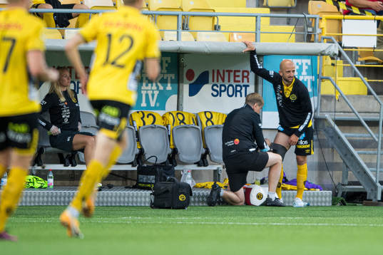 Robert Gojani of Elfsborg gets medical treatment