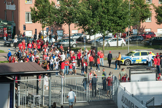 Spectators outside the arena