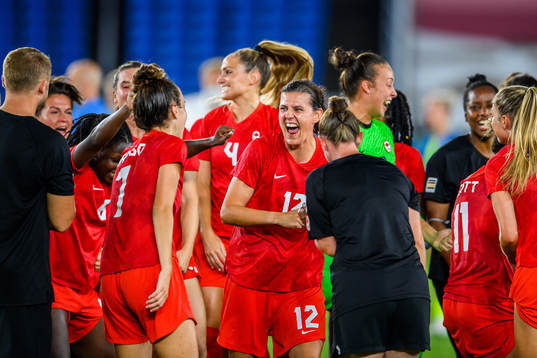 Christine Sinclair of Canada celebrates after the women’s football final