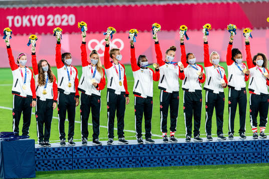 Players of Canada after the women’s football final