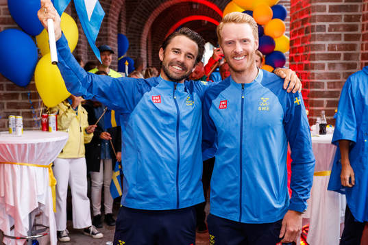 Anton Dahlberg and Fredrik Bergström of Sweden at a press