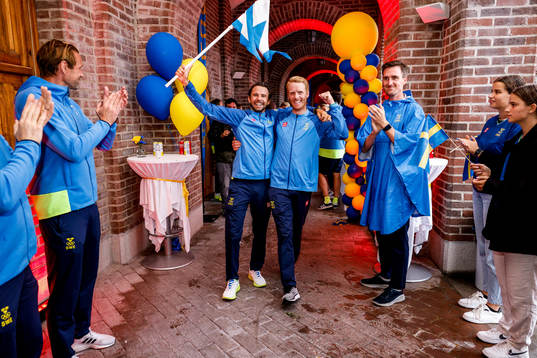 Anton Dahlberg and Fredrik Bergström of Sweden at a press