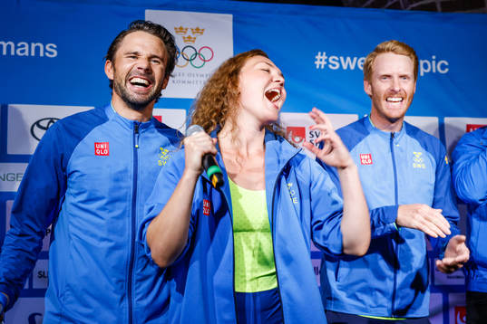 Anton Dahlberg and Fredrik Bergström of Sweden at a press