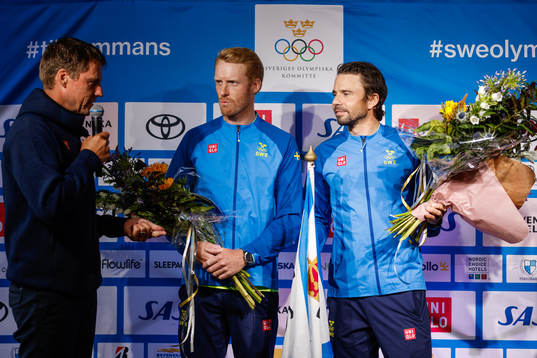 Fredrik Bergström and Anton Dahlberg of Sweden at a press