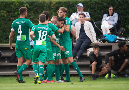 BK Olympic jublar över mål i matchen i division 2 mellan BK Olympic och IFK Hässleholm i Malmö 13 augusti 2021.