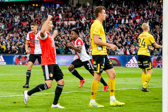 Luis Sinisterra of Feyenoord celebrates scoring the 1-0 goal