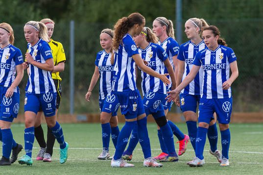 IFK Göteborgs Malva Larsson och Victoria Svanström jublar efter mål