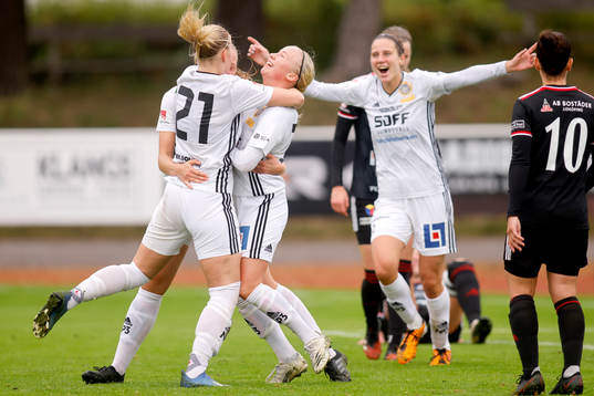 Sundsvalls Amanda Hagelberg, Maja Winsa och Sophie Brundin jublar