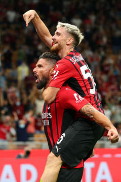 Olivier Giroud of Milan celebrates scoring a goal