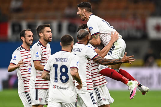 Alessandro Deiola of Cagliari celebrates scoring a goal