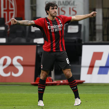 Sandro Tonali of Milan celebrates scoring a goal