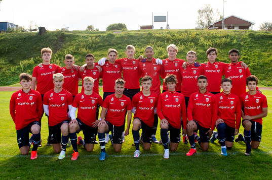 Nikolai Hopland, Markus Welinder, Erik Flataker, Vetle Walle Egeli, Johan Bakke, Niklas Wassberg, Moutaz Ali Alzubi, Jesper Robertsen, Henrik Skogvold. Norwegian national football team u17 during a training session on September 3, 2021 in Kovland. 