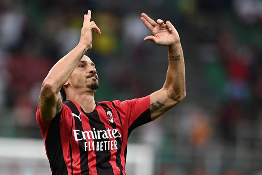 Zlatan Ibrahimovic of Milan celebrates scoring 2-0