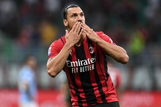 Zlatan Ibrahimovic of Milan celebrates scoring 2-0