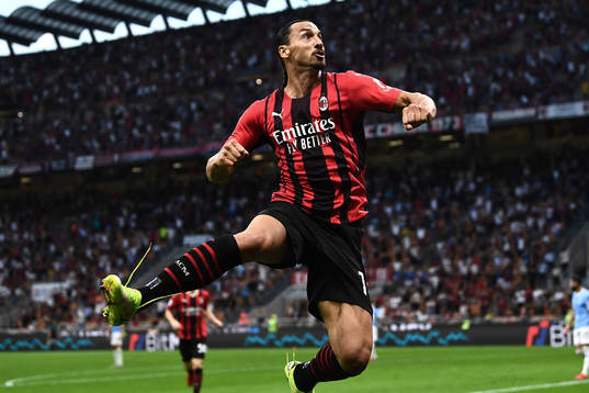 Zlatan Ibrahimovic of Milan celebrates scoring 2-0