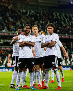 Noah Jean Holm of Rosenborg celebrates after scoring the 1-0 goal with Emil Konradsen Ceide of Rosenborg