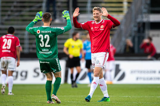 Kalmars målvakt Lucas Hägg Johansson och Isak Jansson