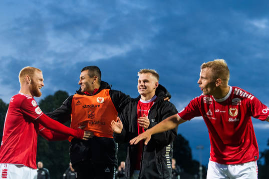Kalmars Nils Fröling, Isak Jansson och Sebastian Ring jublar