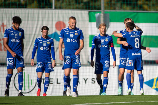 Jubel efter 0-2 målet av Sundsvalls Ludvig Nåvik