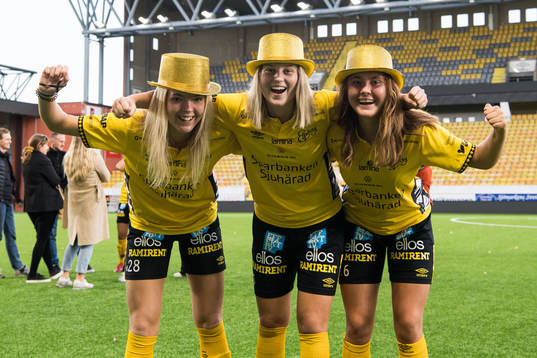 Elfsborgs Maja Wrångemyr, Sara Isaksson och Olivia Gurtata jublar