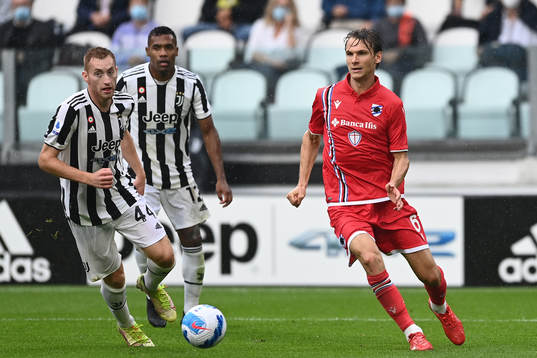 Dejan Kulusevski of Juventus and Albin Ekdal of Sampdoria during the Serie A match between Juventus and Sampdoria on september 26, 2021 in Torino.
