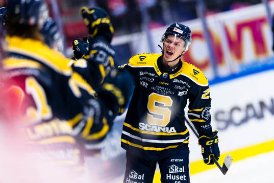 Södertäljes Albert Sjöberg jublar med lagkamrater