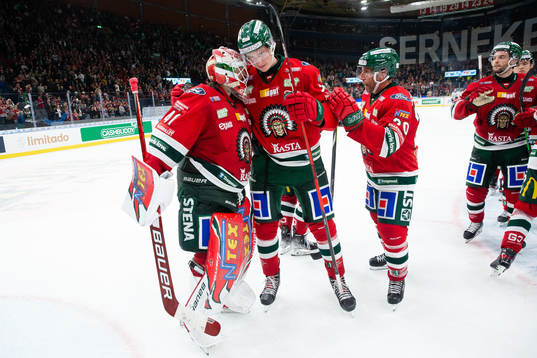 Frölundas målvakt Niklas Rubin, Elmer Söderblom och Joel