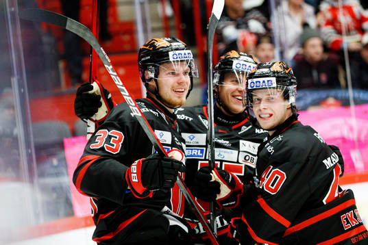 Örebros Christopher Mastomäki och Elias Ekström jublar
