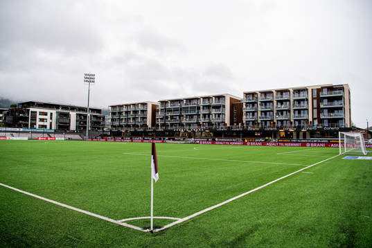 General view of Consto Arena ahead of the Eliteserien football match between Mjøndalen and Brann on October 3, 2021 in Mjøndalen. 
