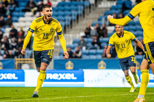 Rami Hajal of Sweden celebrates after 1-0