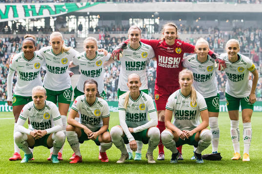 Hammarbys startelva innan fotbollsmatchen i Damallsvenskan